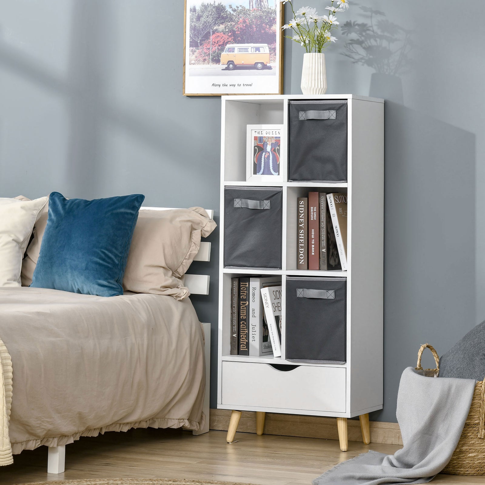 HOMCOM Modern Bookcase Tall Bookcase With Storage Shelves Drawer