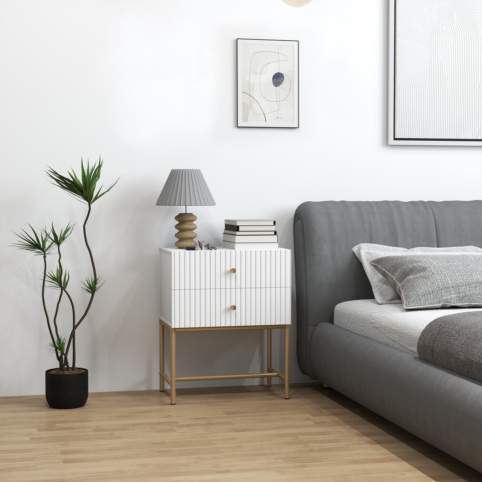Modern Bedside Table With 2 Drawers For Bedroom