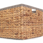 Water Hyacinth Square With Grey Rope Border Storage Basket | Large | Brown