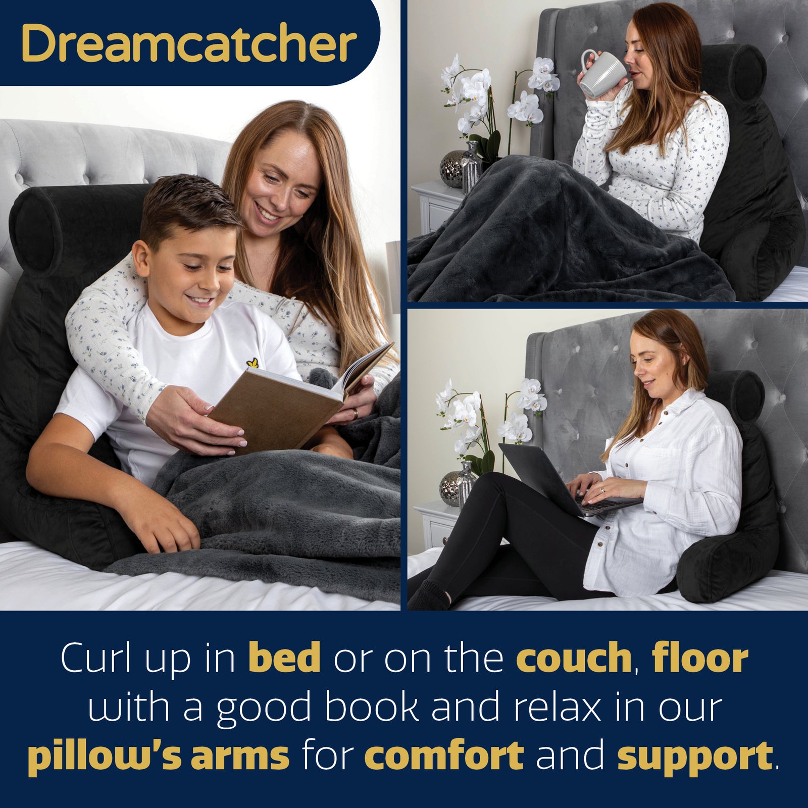 Deluxe Reading Pillow Detachable Headrest, Shredded Memory Foam Cuddle Cuddle Cushion Backrest Arm Support | XL | Black