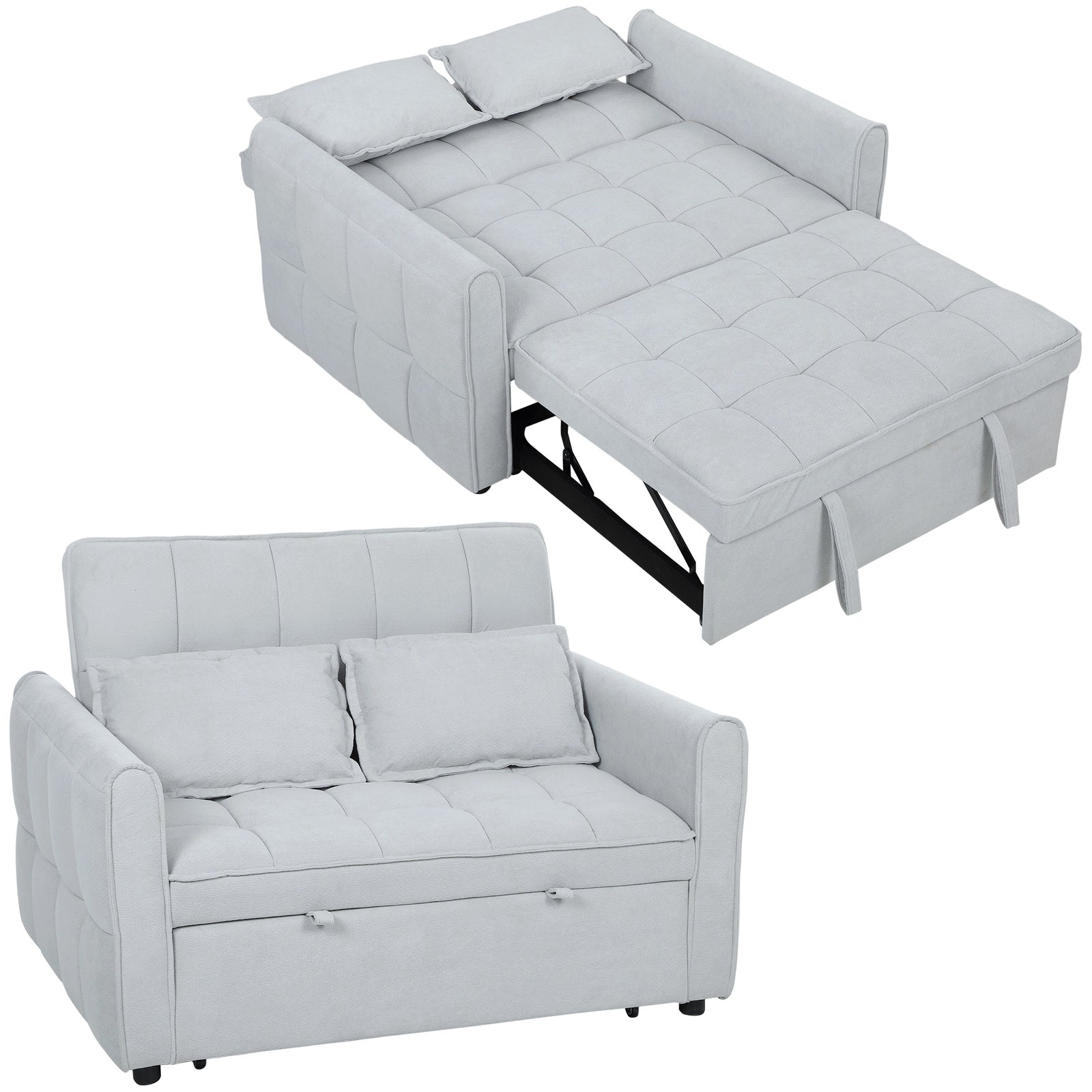 2 Seater Sofa Bed, 3-in-1 Sleeper Sofa With Adjustable Backrest | Light Grey
