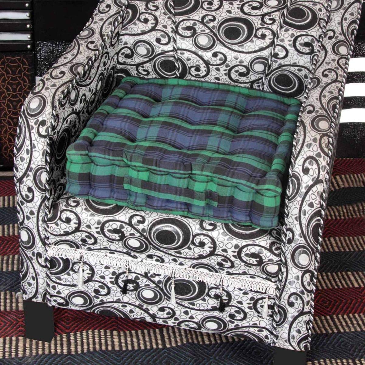 Tartan Check Cotton Armchair Booster Cushion | 50cm x 50cm | Green