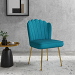 Velvet-feel Shell Accent Chair Bedroom Lounge Metal Legs | One Size | Blue