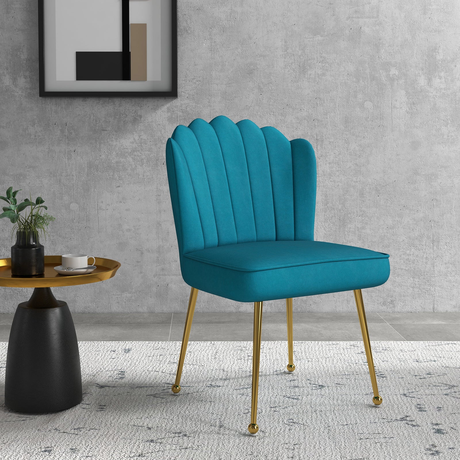 Velvet-feel Shell Accent Chair Bedroom Lounge Metal Legs | One Size | Blue