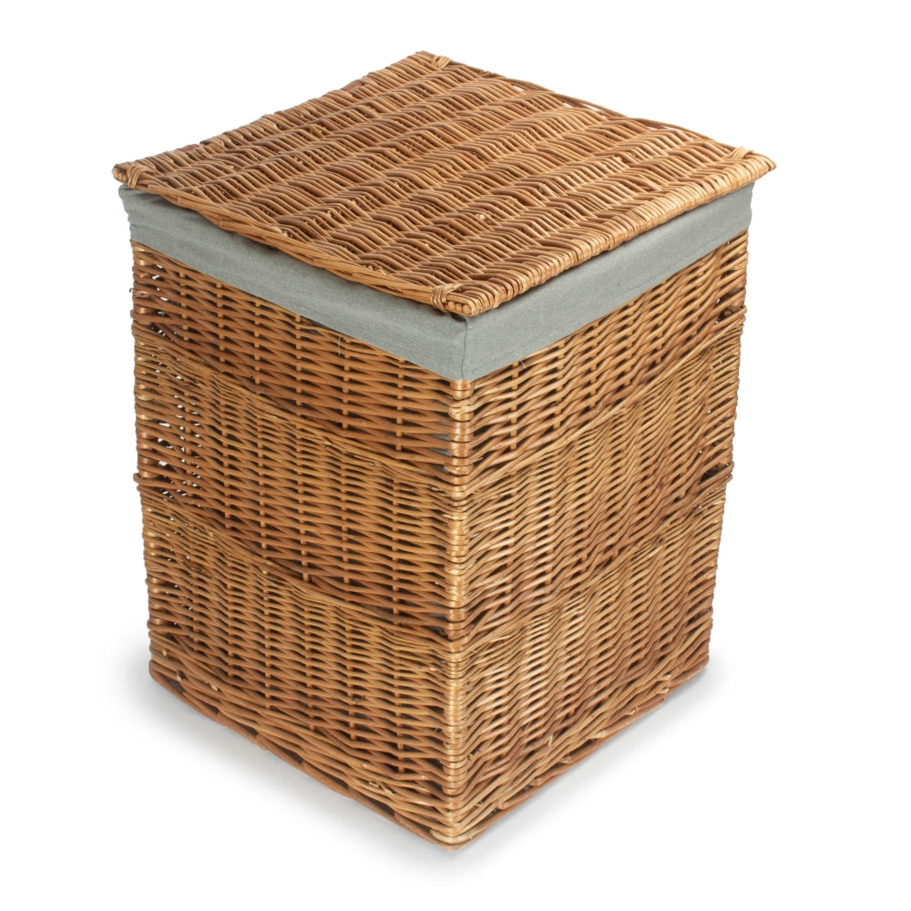 Light Steamed Square Laundry Basket With Grey Sage Lining | Large