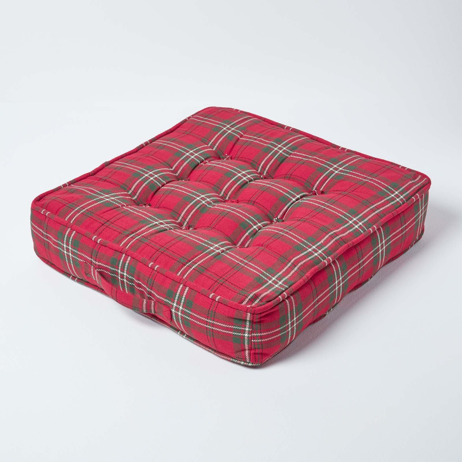 Tartan Check Cotton Armchair Booster Cushion | 50cm x 50cm | Red