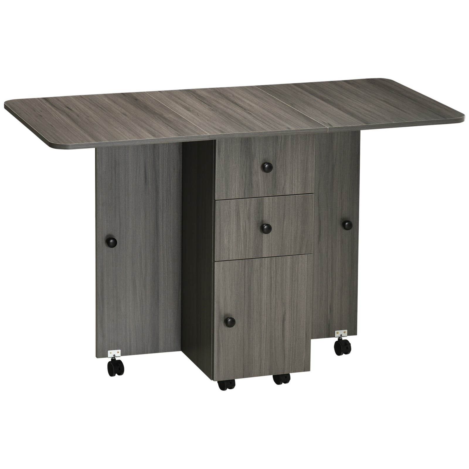 Folding Dining Table, Drop Leaf Table With Storage Drawers