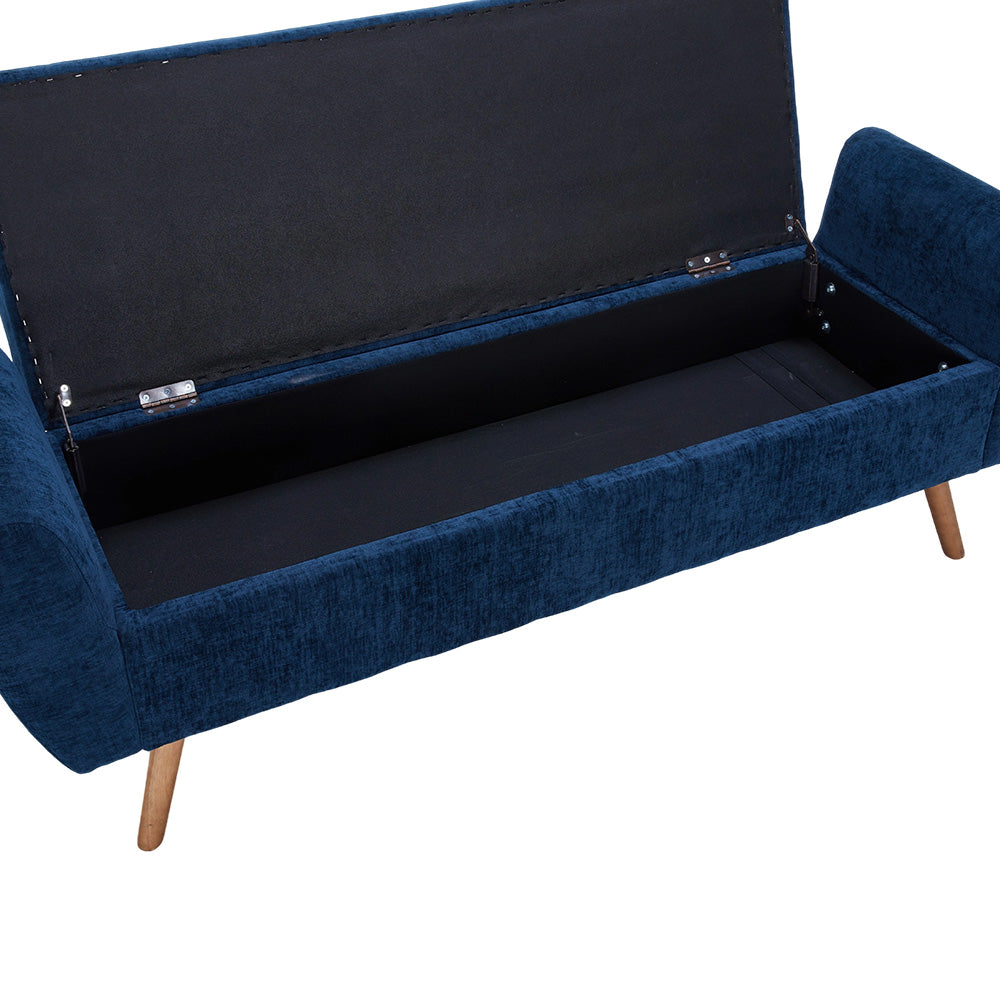 Chenille Upholstered Storage Bench – Extra Long Entryway Bench With Hidden Compartment, 153 X 46 X 54 Cm | Blue