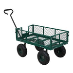 Heavy Duty Garden Trolley Cart On Wheels, 500 Lbs Capacity Large Metal Utility Wagon With Removable Sides, Pneumatic Tires | Green