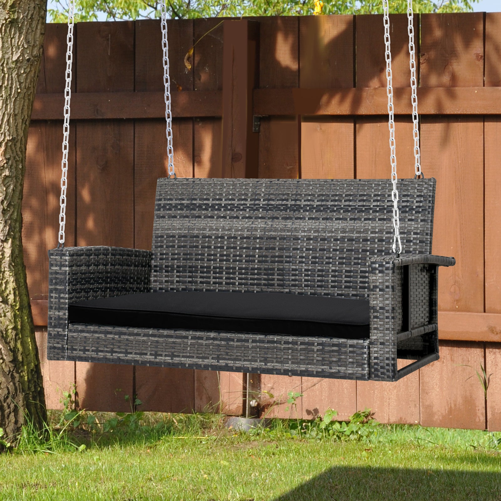 2-seater Bench Cushion Polyester Cover Seat Pad Replacement | Black