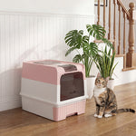 Cat Litter Box, Enclosed Cat Litter Box W/ Lid, Pull-out Drawer Tray | Pink