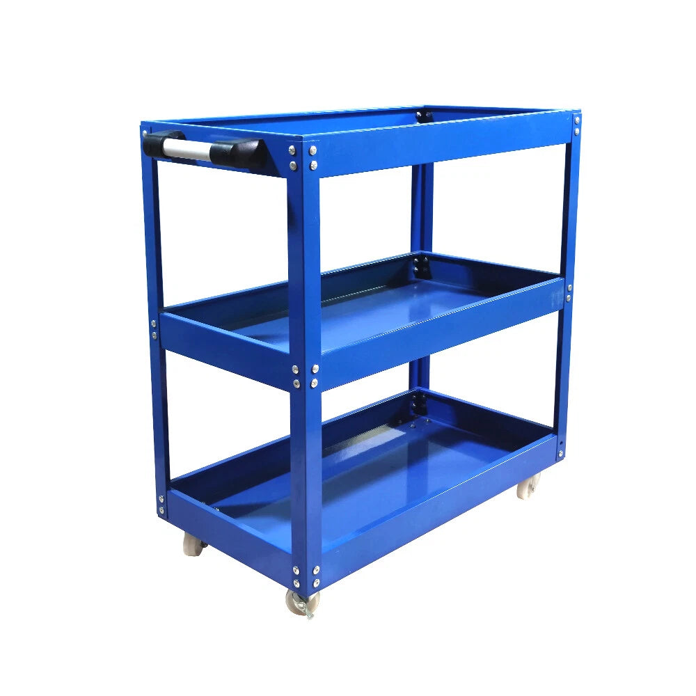 Tool Storage Heavy Duty Durable Garage Trolley Workshop 3 Tier Wheel Cart Shelf | Blue