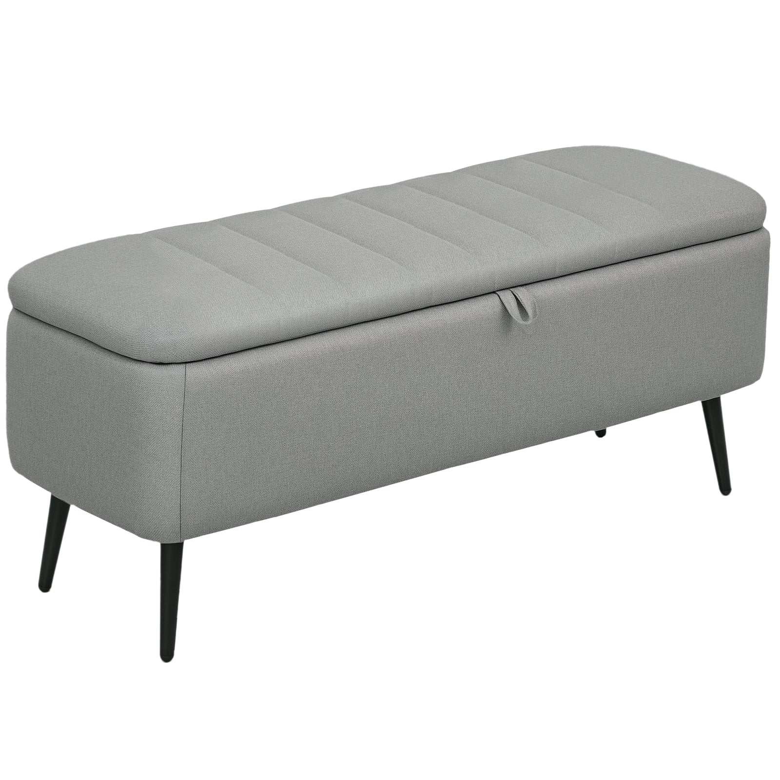 Storage Ottoman Bench, Linen Fabric Footstool With Steel Legs | Light Grey