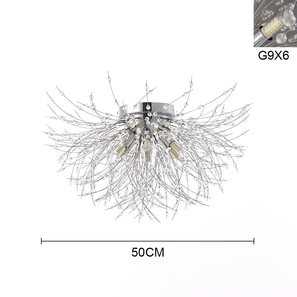 50cm Dandelion Ceiling Light Chandelier 6-light Modern Flush Mount Ceiling Light Fixture | Chrome