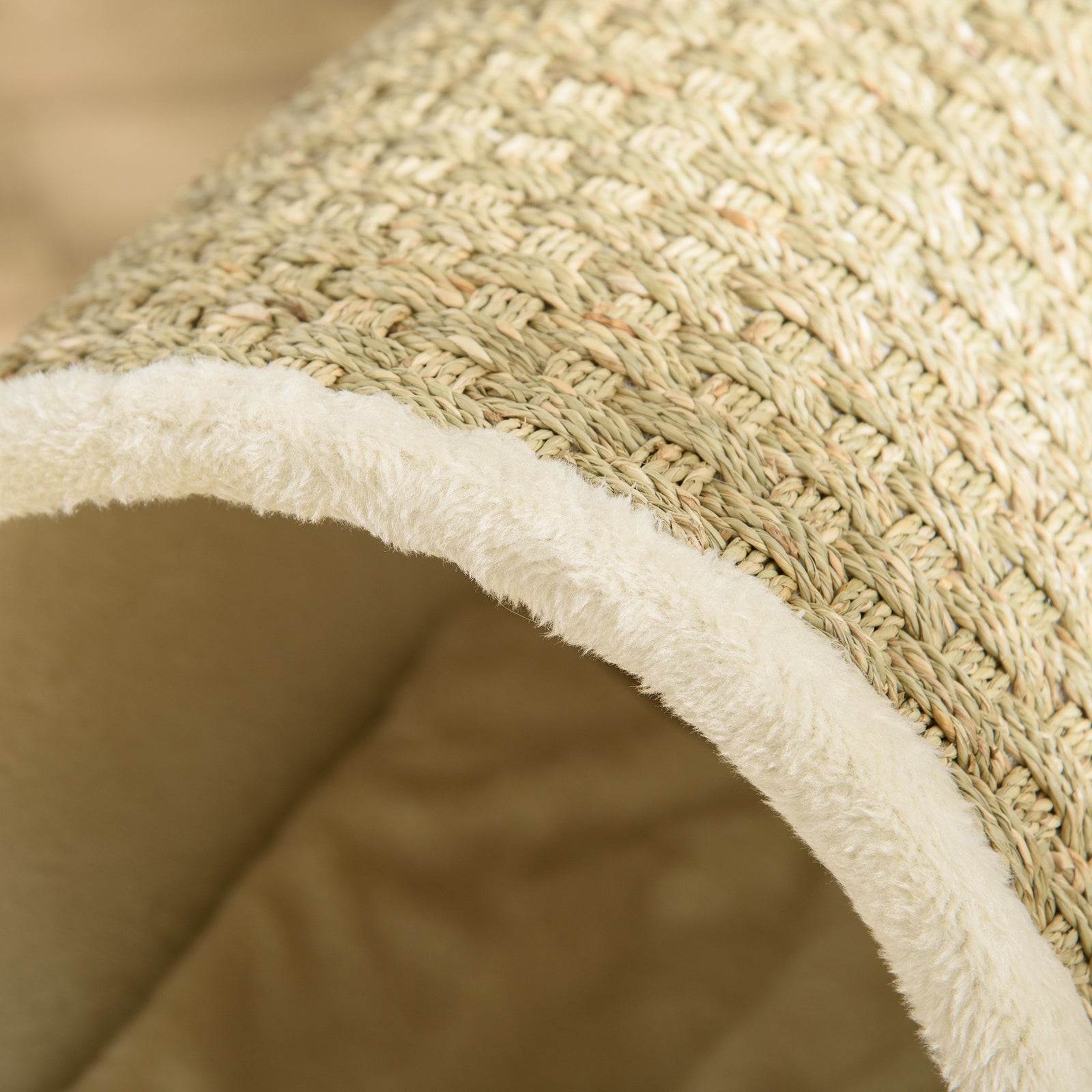 Raised Kitten Bed Pet Shelter W/ Scratcher Cushion, Beige 41 X 38 X 43 Cm