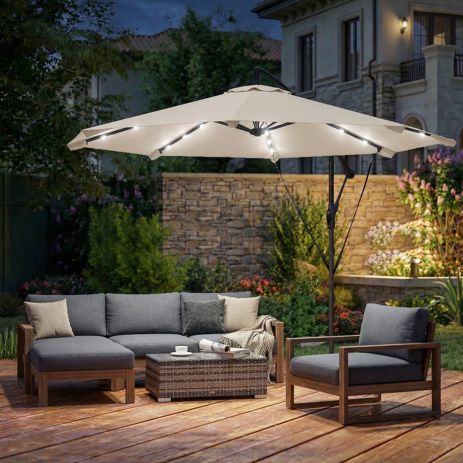 3 M Cantilever Parasol Solar Led Lights | Cream