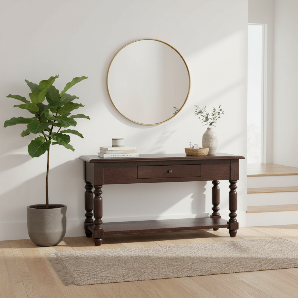Artisan Furniture Solid Wood Turned Legs Cherry Console Table