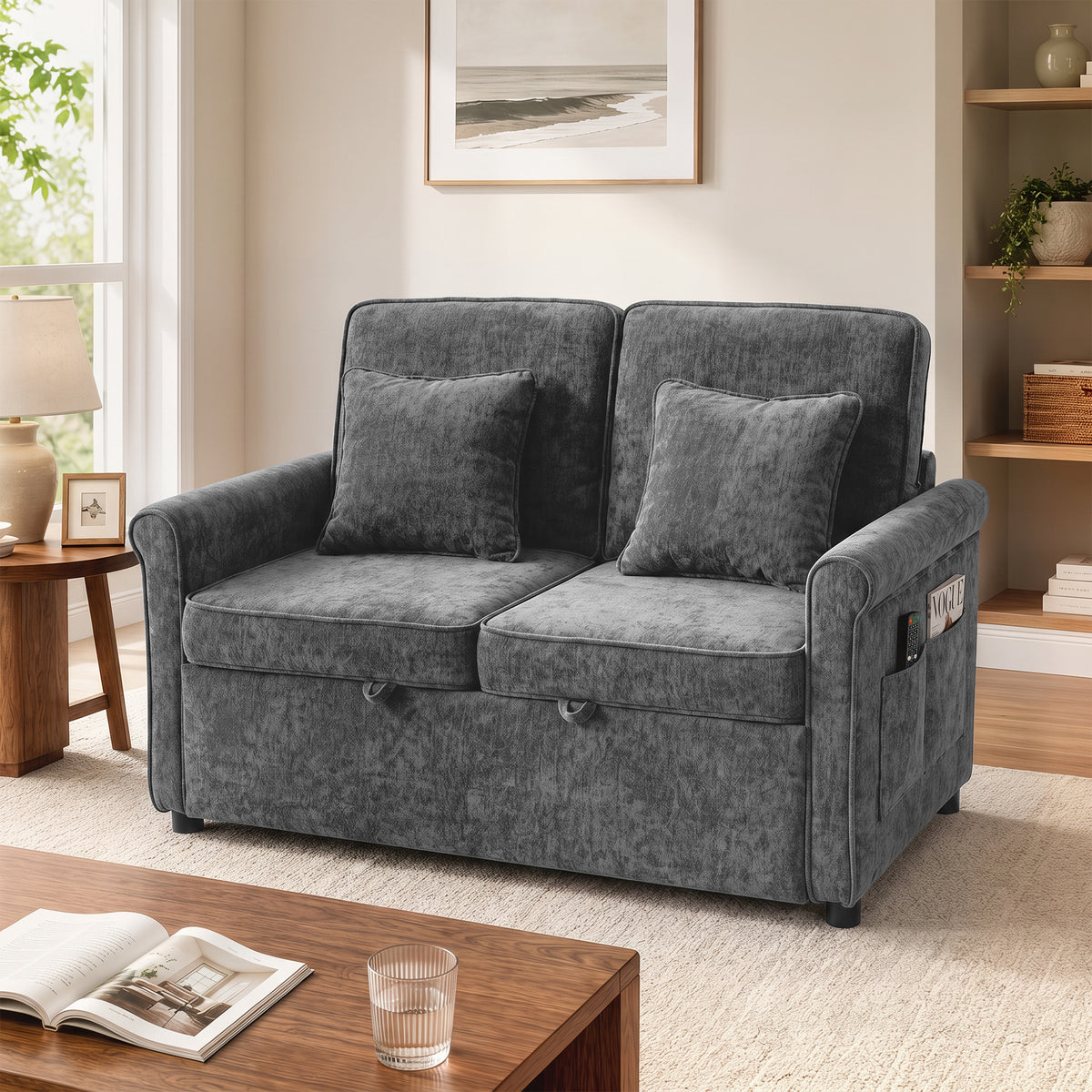2 Seater Sofa Bed, 3-in-1 Convertible Pull Out Sofa Bed | Grey