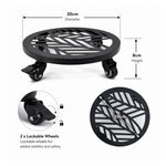 Metal Piot Caddy Stand With Lockable Wheels - Pack Of 2 | 30cm | Black