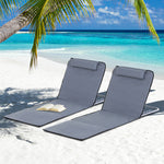 2pc Outdoor Beach Mat Steel Reclining Chair Set W/ Pillow | Gray