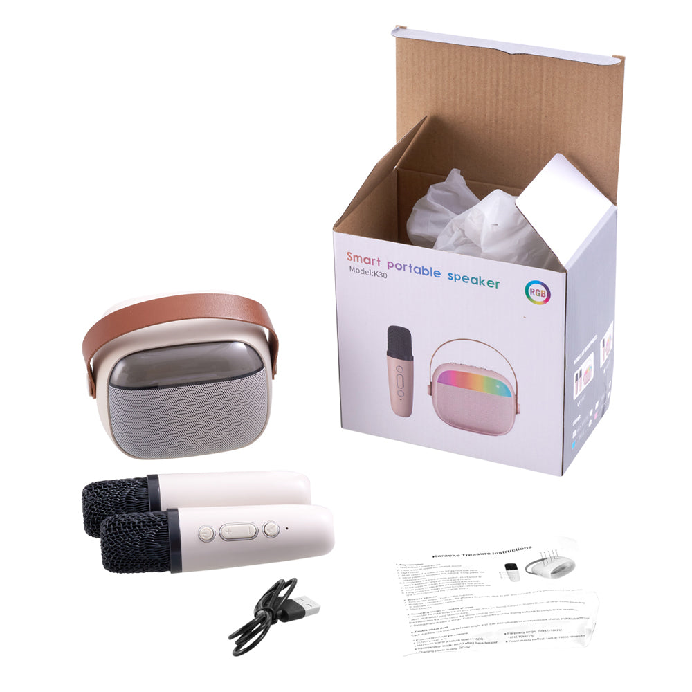 Portable Karaoke Speaker With Two Wireless Microphones And Rgb Lights | White