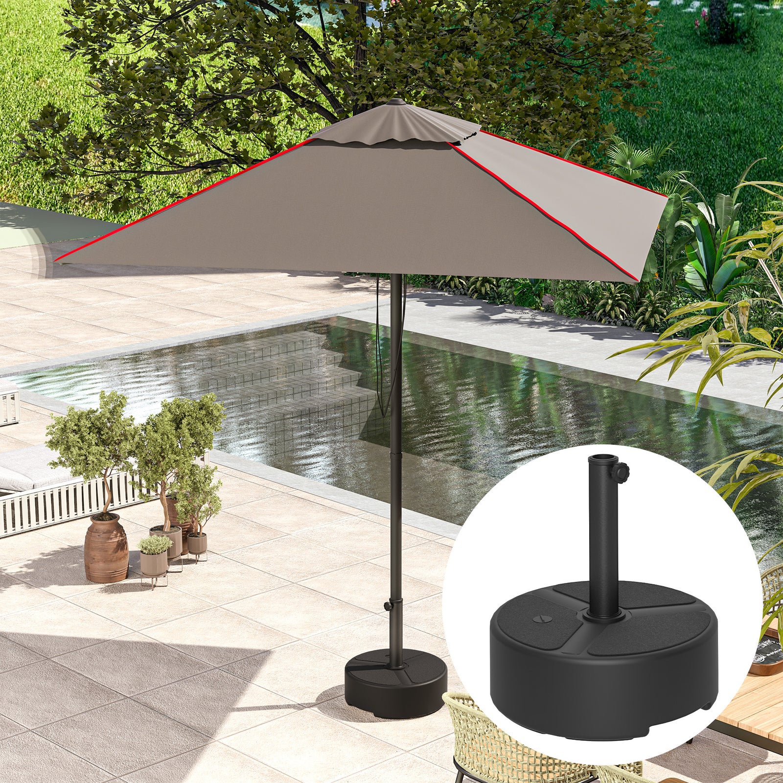 Outsunny Round Garden Parasol Base, Sand/water Filled Parasol Stand