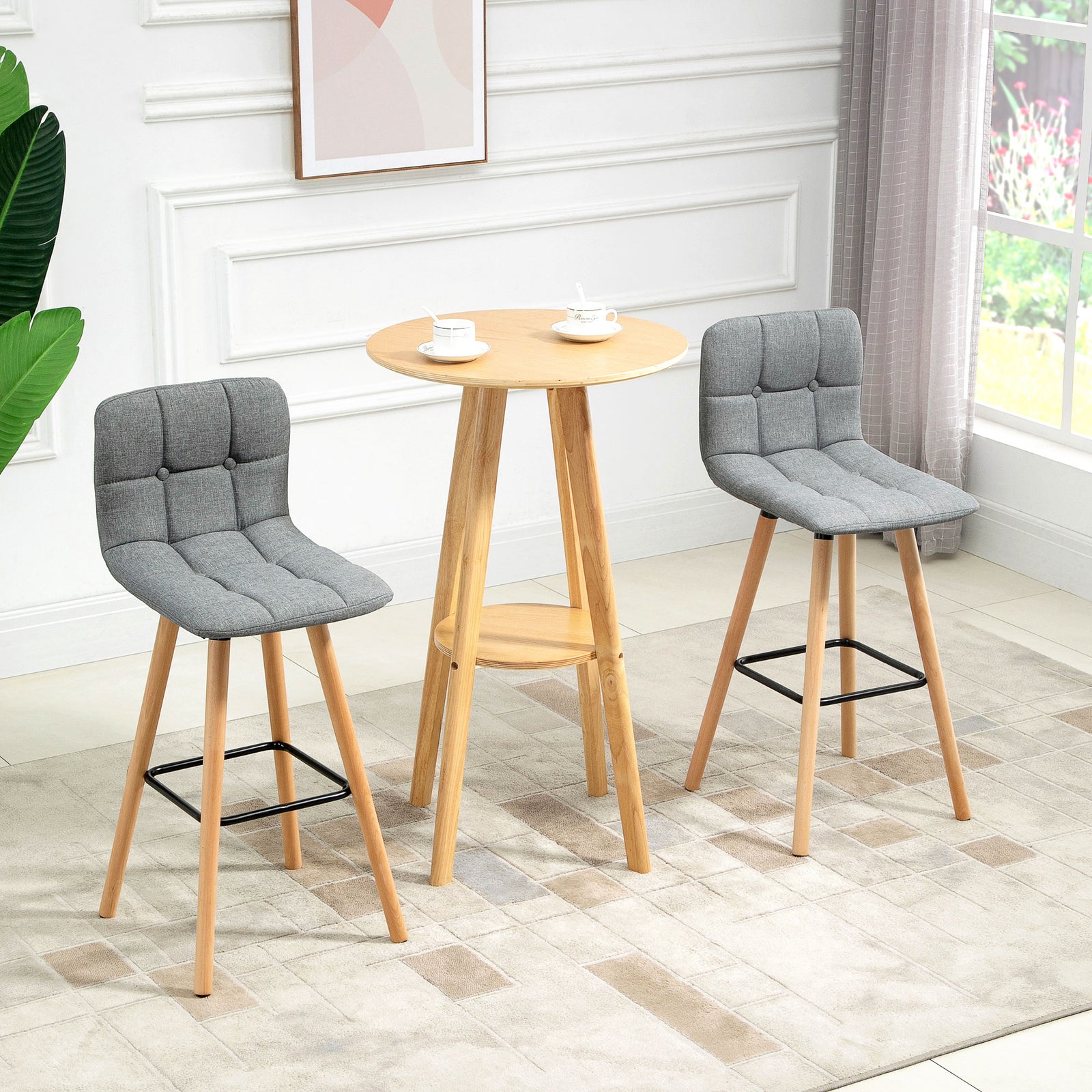 Barstools Set Of 2 Armless Button-tufted Grey