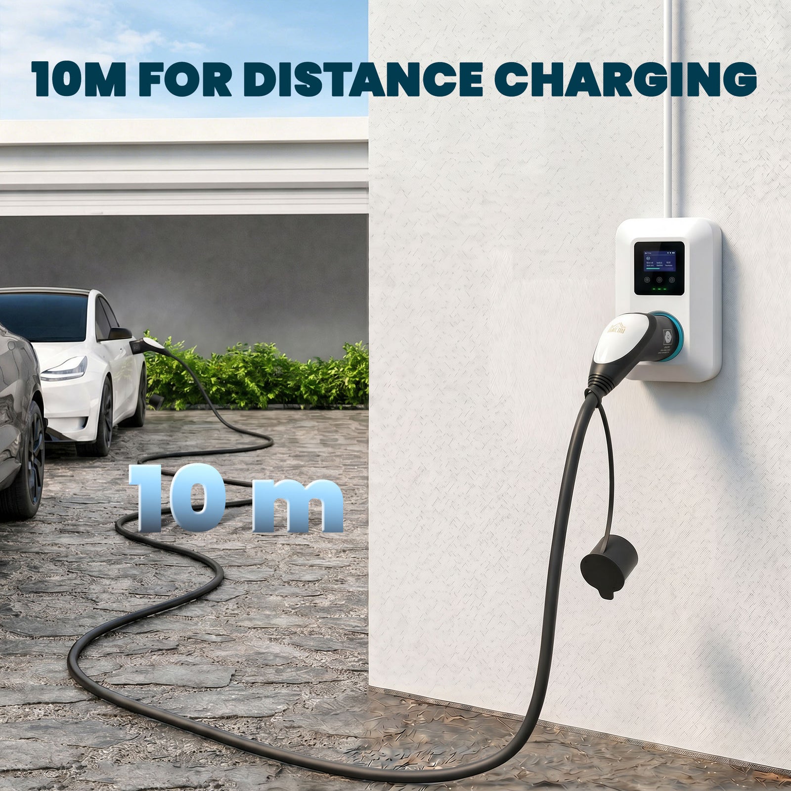 HOMCOM Type 2 Ev Charging Cable, 7kw, 32a, Mode 3, 1-phase, 10m