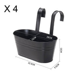 Living and Home 4-pack Oval Metal Railing Planters With Hooks Hanging Flower Pots For Fence Or Balcony