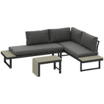 4 Seater L Shaped Aluminium Garden Furniture Set W/ Table
