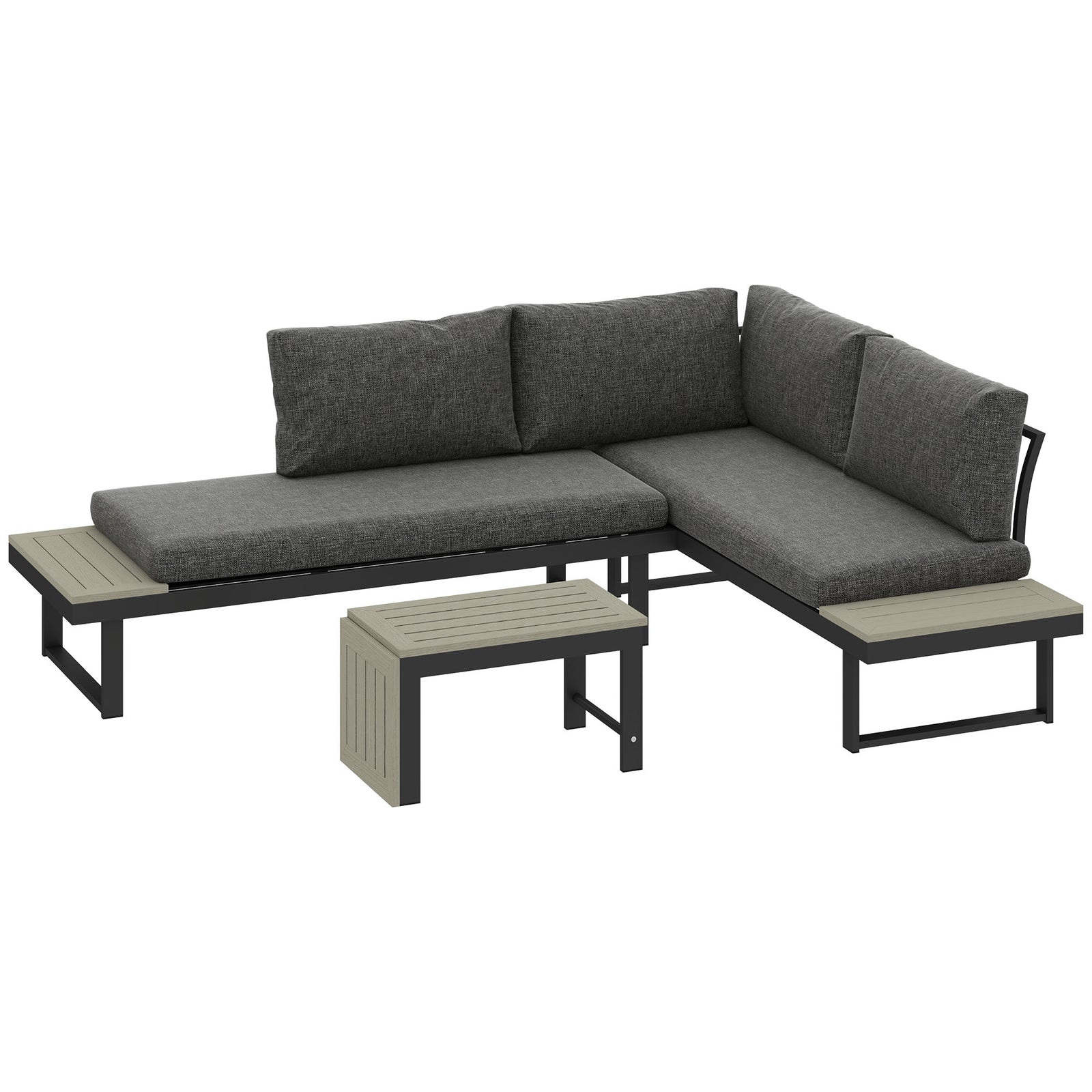 4 Seater L Shaped Aluminium Garden Furniture Set W/ Table