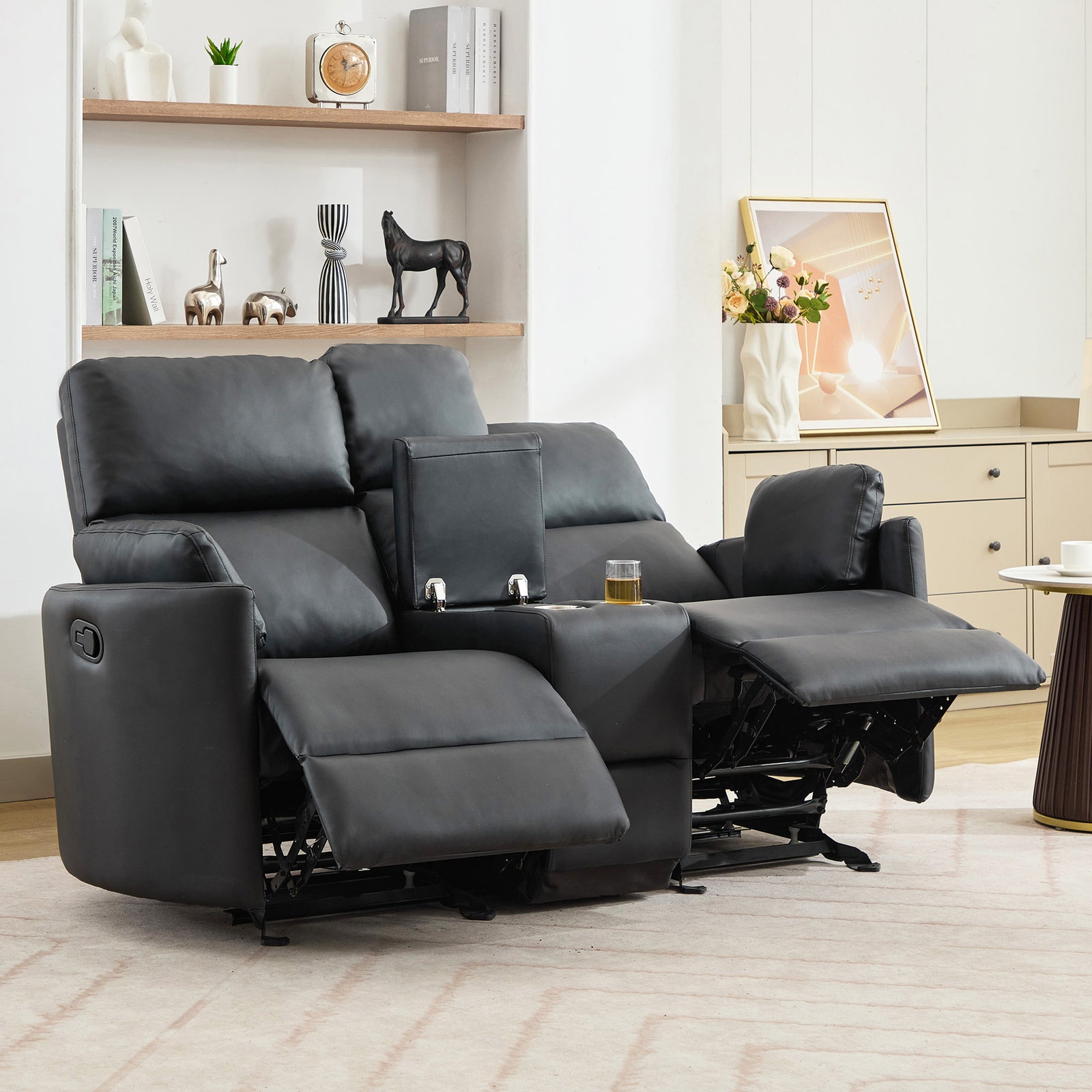 Hudson 2 Seat Rocker Recliner Sofa With Centre Console | Black