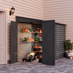 Durable Zinc Steel Metal Garden Shed 4.7×8.86ft – Waterproof Outdoor Storage House For Tools And Garden Equipment, Charcoal Black | Charcoal Black