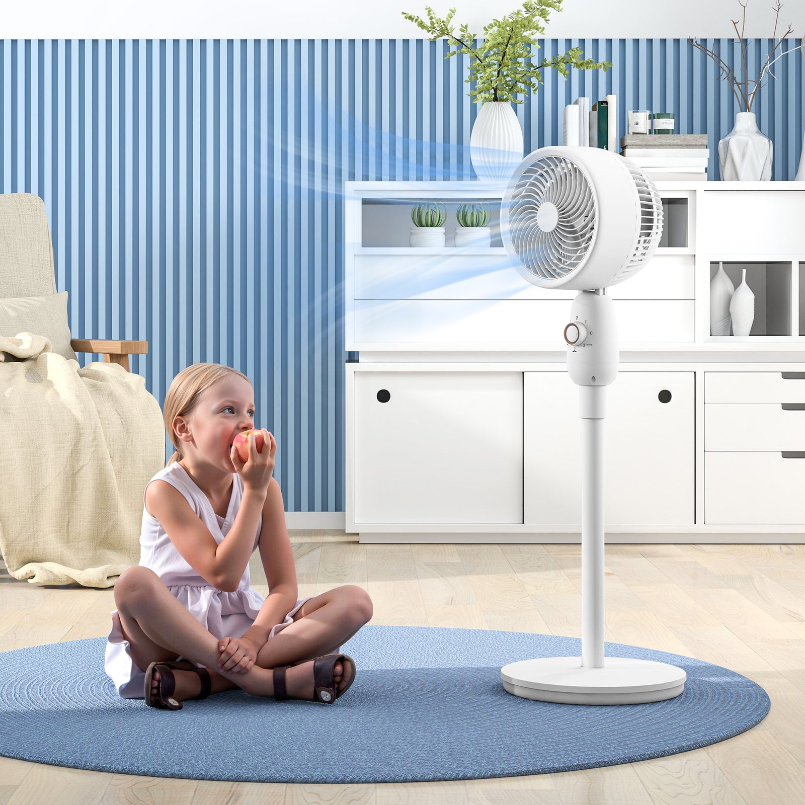 Pedestal Fan For Bedroom Powerful Air Circulator W/ 3 Speed | One Size | White