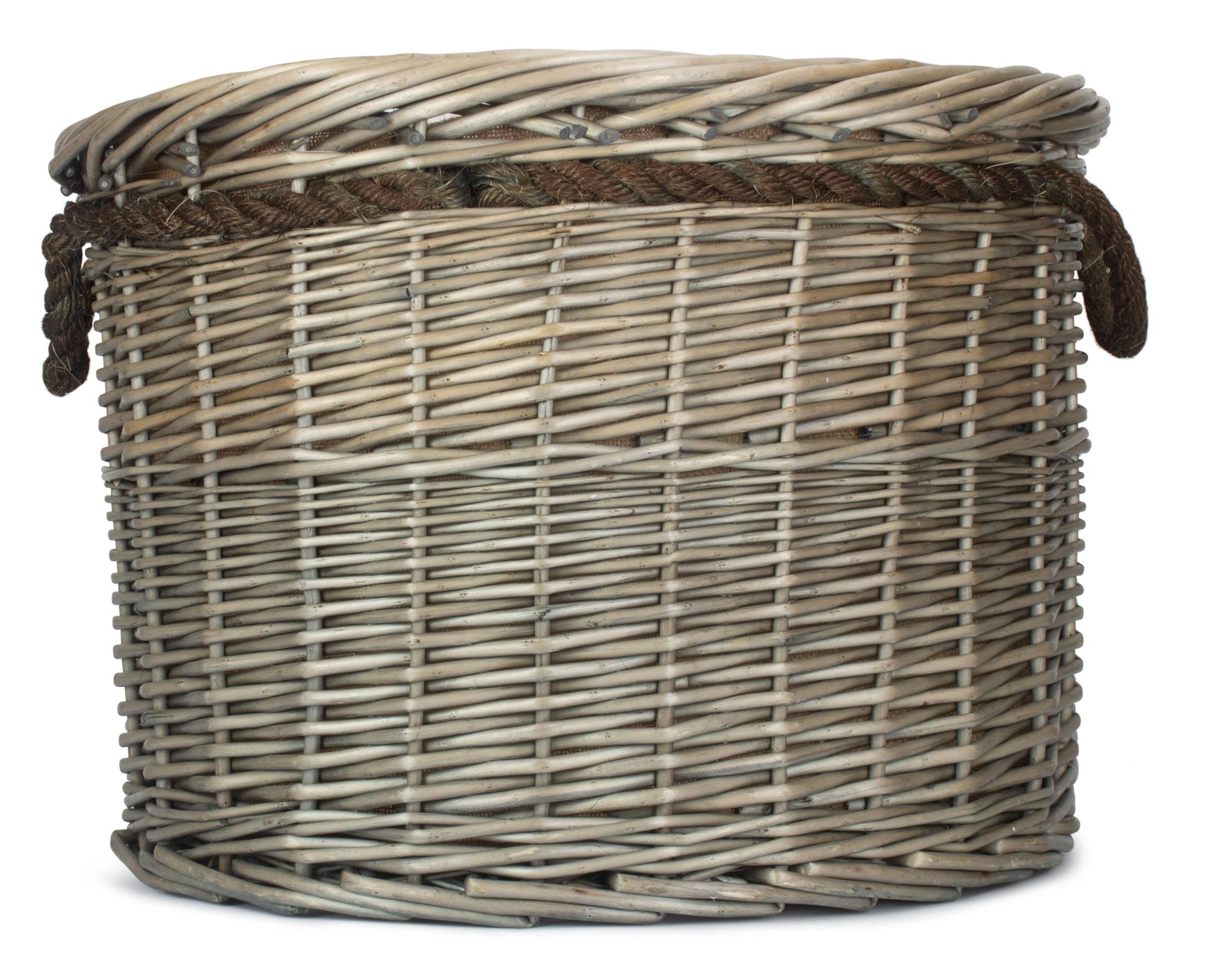 Wicker Rope Handled Antique Wash Round Log Basket | Large | Brown