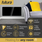 Electric Wifi Glass Radiator Panel Heater Black Wall Mounted Or Floor Standing Bathroom Safe, Timer And Thermostat | 2000w | Black