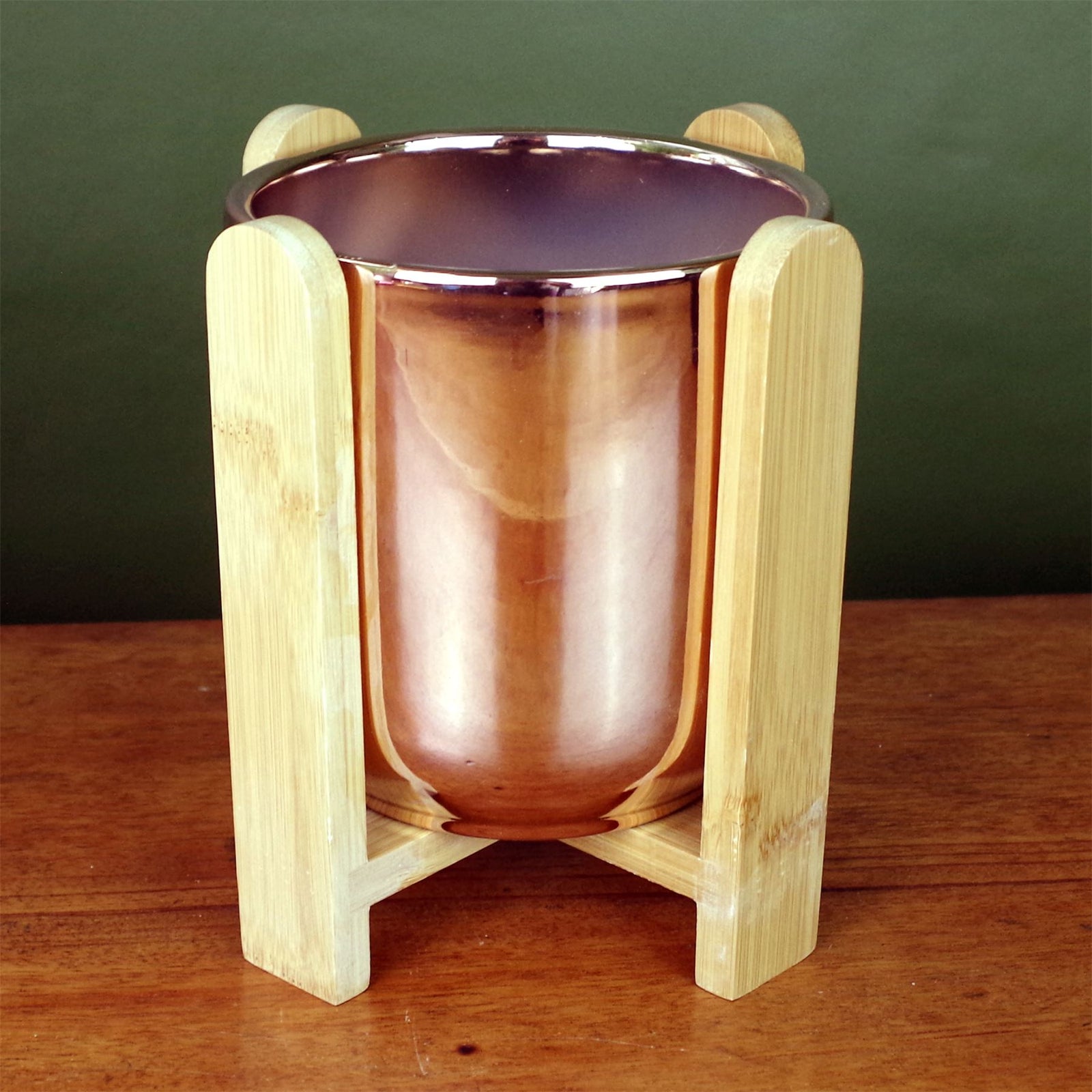 Gold Ceramic Planter Bamboo Stand With Plant Pot