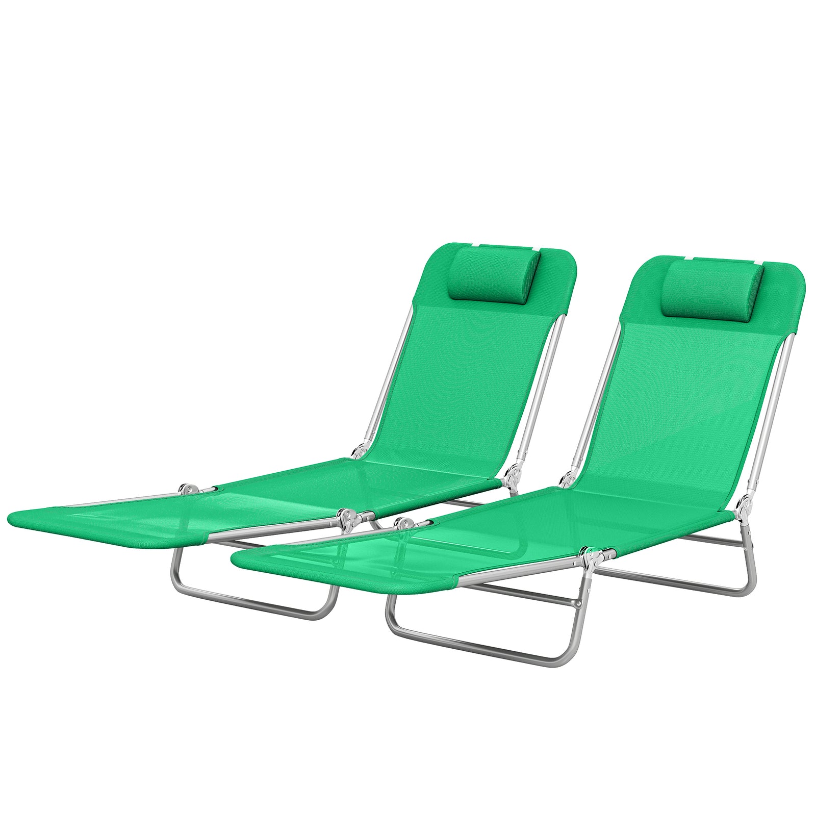 2 Pieces Sun Loungers Foldable Reclining Chair | Dark Green