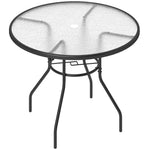 Outdoor Round Dining Table Tempered Glass Top W/parasol Hole