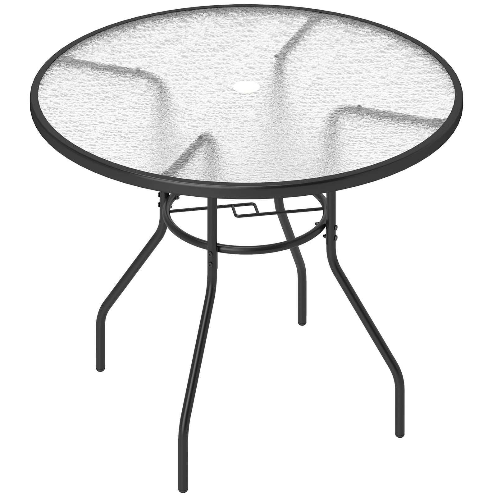 Outdoor Round Dining Table Tempered Glass Top W/parasol Hole
