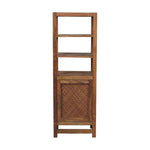 Solid Wood Cabinet Unit, 3 Open Shelves And 1 Lower Cabinet, Light Brown