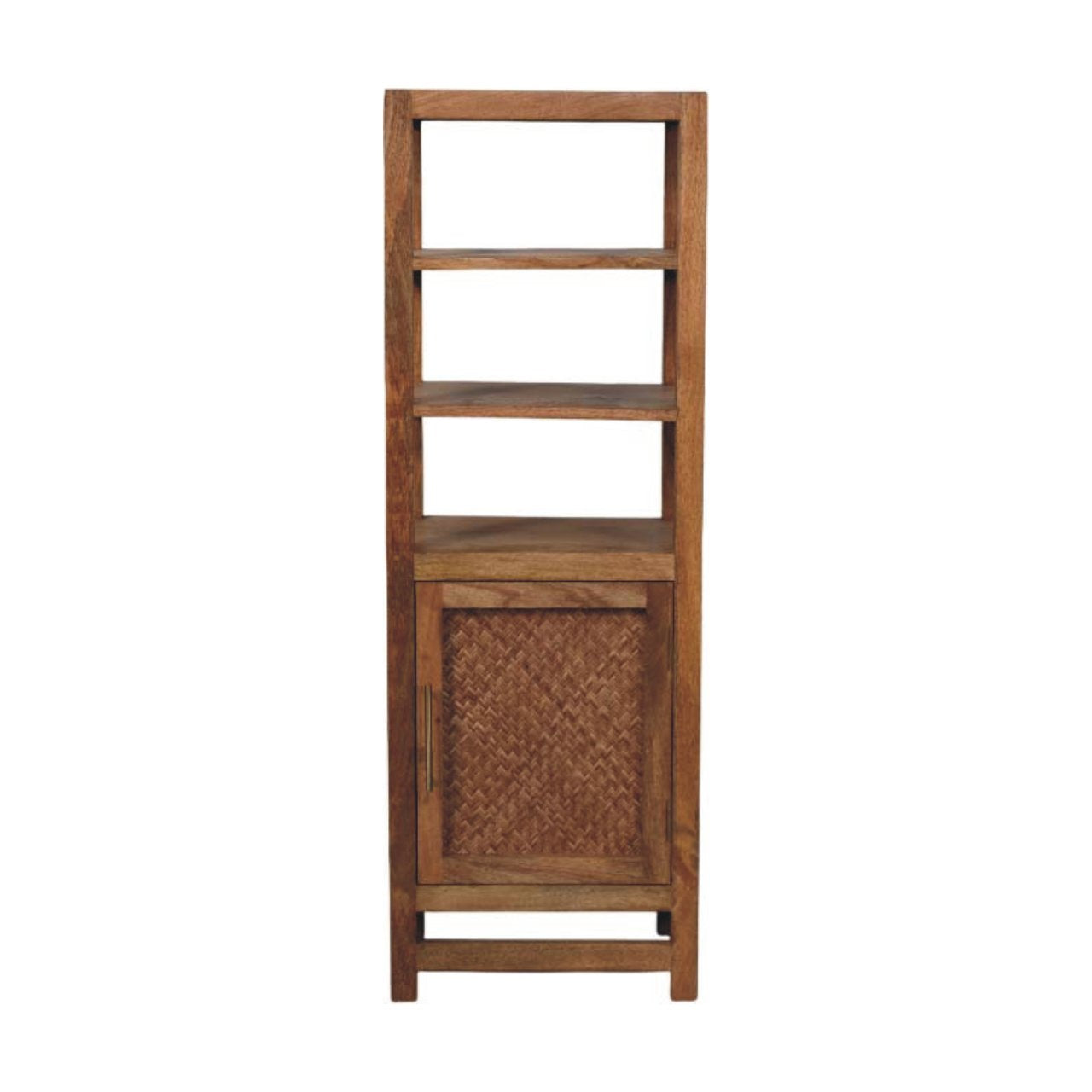 Solid Wood Cabinet Unit, 3 Open Shelves And 1 Lower Cabinet, Light Brown