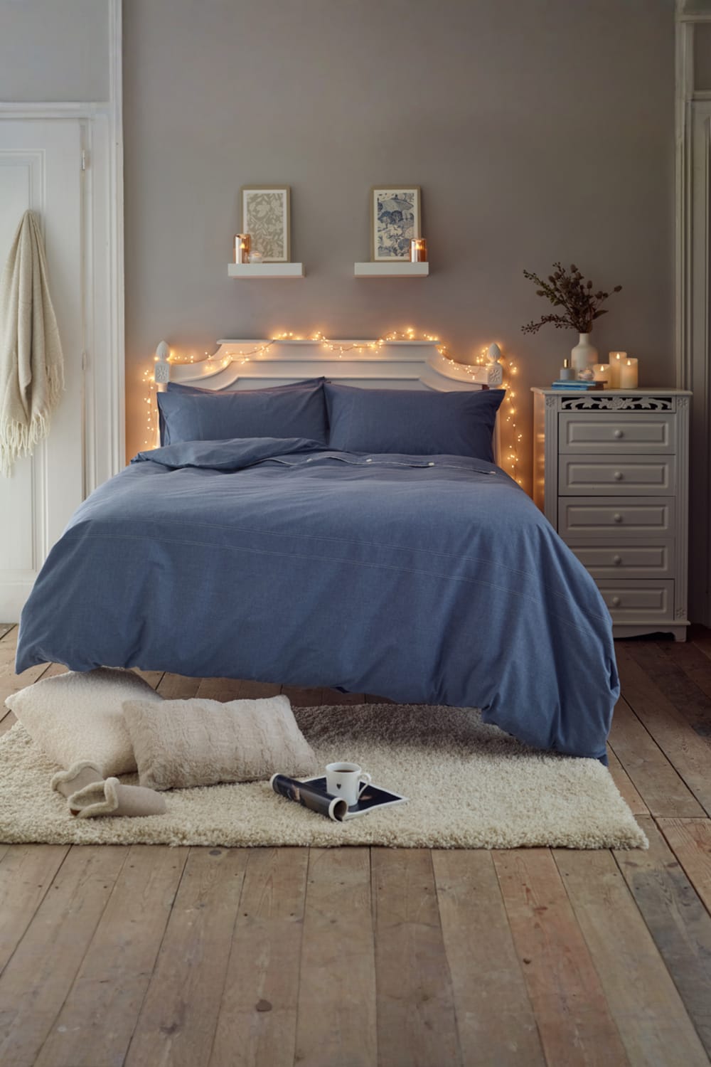 Southwick Cotton Rich Soft Duvet Cover Set -  Breathable Melange Look Bedding With Piped Finish | Single | Blue