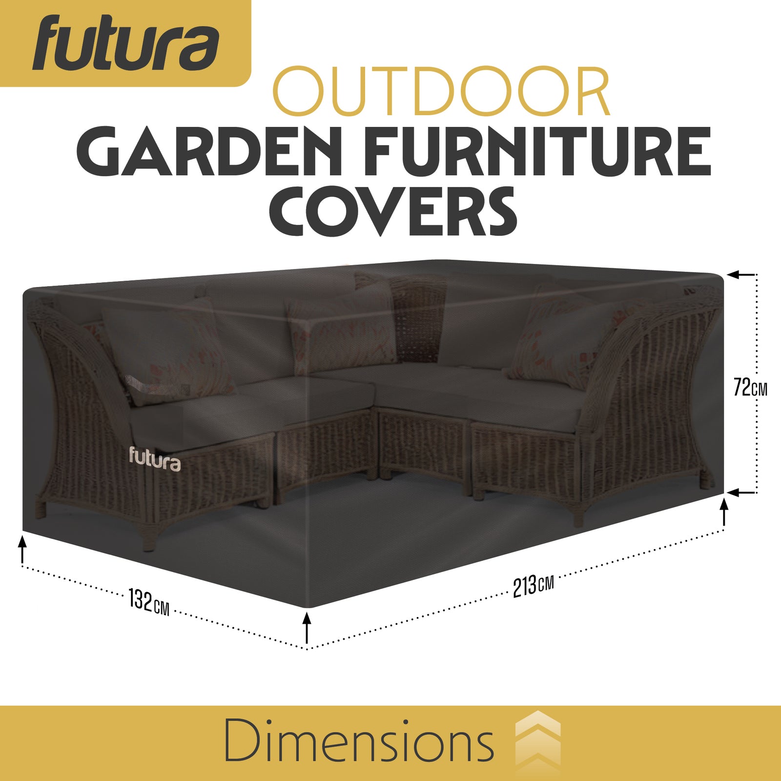 Rectangular Waterproof Garden Furniture Cover, Outdoor Patio Weatherproof Rattan Sofa Shield | 213 x 132 x 72cm | Black