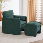 Chenille Upholstered Armchair With Footstool | Green