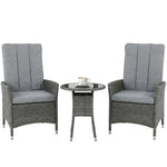 Rattan Bistro Set, Reclining Garden Chairs And Table | Dark Grey