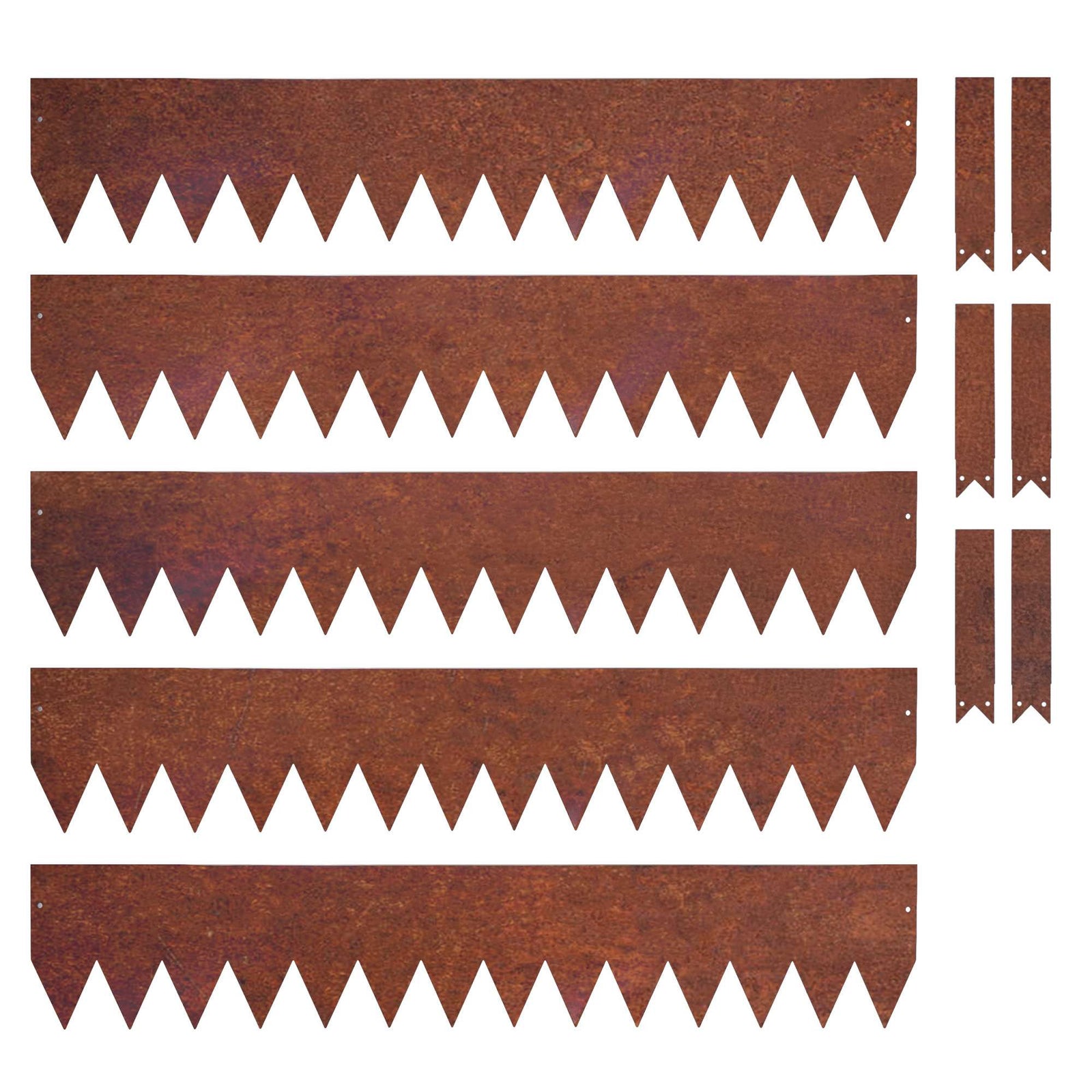 Metal Garden Border Edging 1m Saw Tooth Spikes | Set-of-5 | Rust