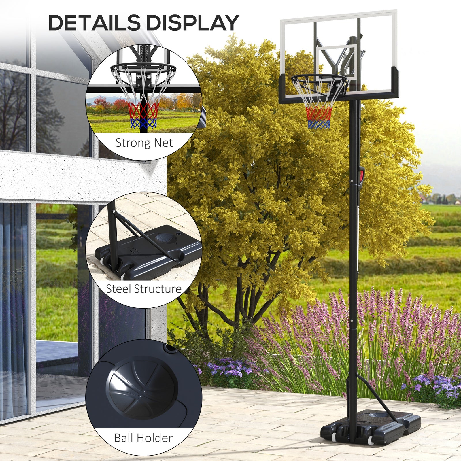 2.35-3.05m Basketball Hoop And Stand With Wheels | Black