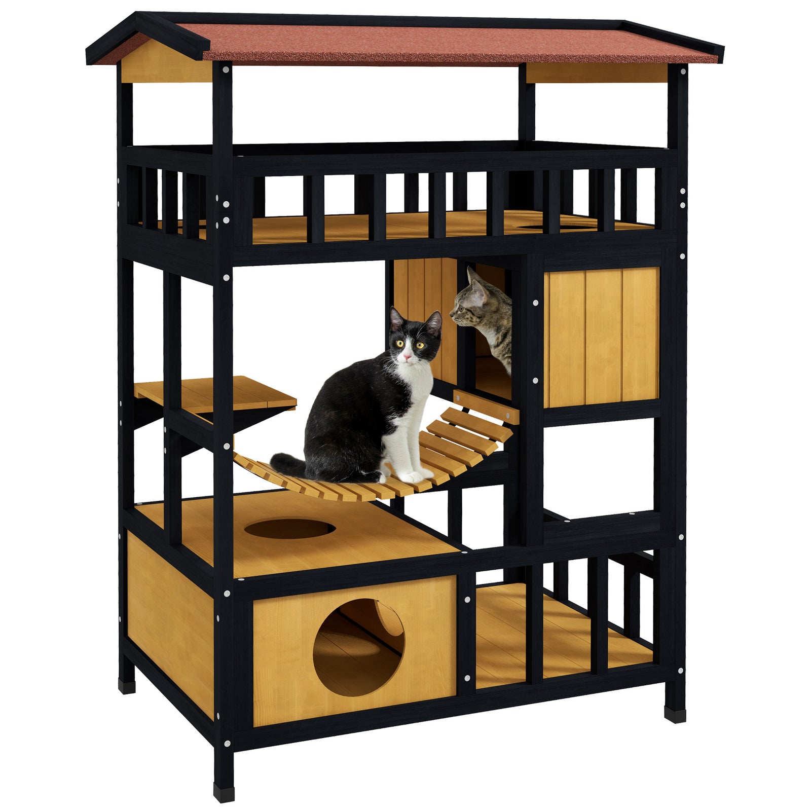 Outdoor Cat House W/ Suspension Bridge, Houses, Balcony