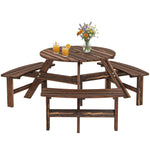6 Person Fir Wood Table Bench Set Outdoor Garden Patio, Carbonized | Brown
